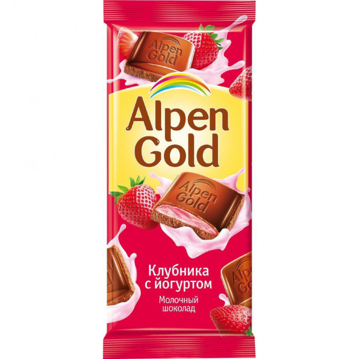 ФСИН-Шоколад ALPEN GOLD молочный с начинкой Клубника с йогуртом