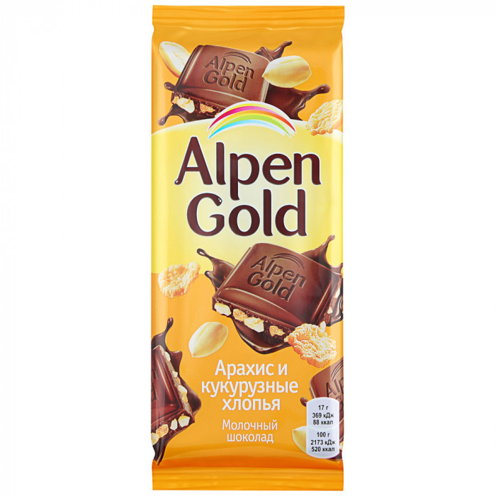 Шоколад Alpen Gold Арахис и кукурузные хлопья 85г