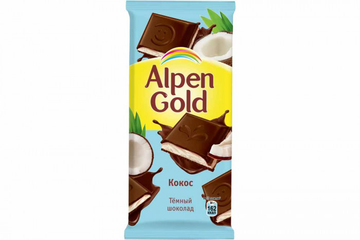 P24.Шоколад темный Alpen Gold 90г флоу-пак молоко, кокос ...