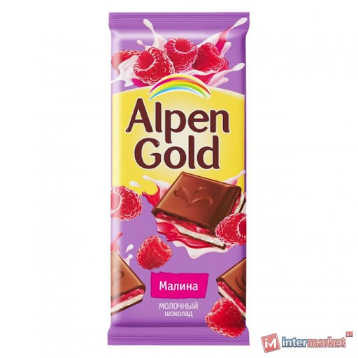ШОКОЛАД ALPEN GOLD МОЛОЧНЫЙ МАЛИНА 85ГР